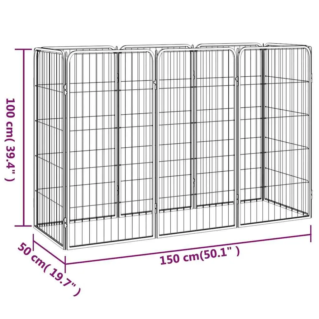 8-Panel Dog Playpen Black 50x100 cm Powder-coated Steel Outdoor Puppy Exercise