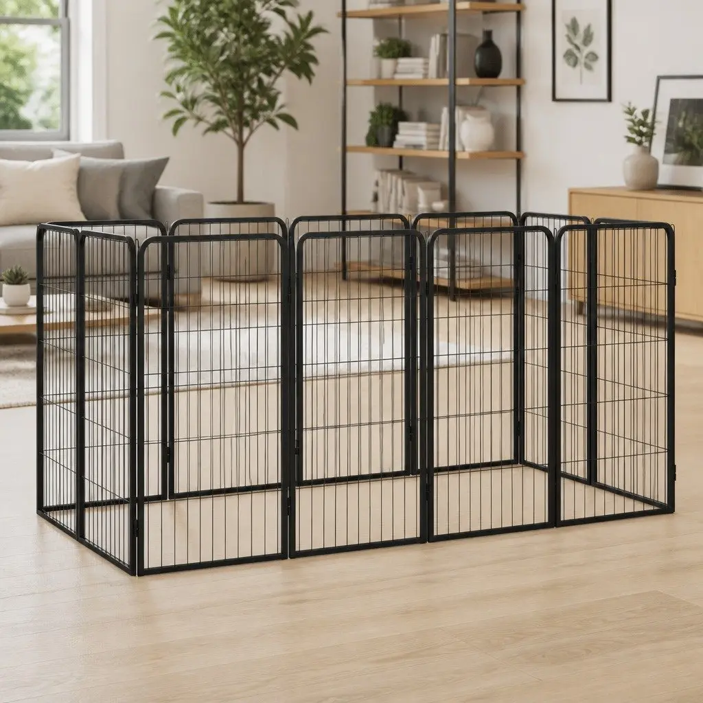 12 Panel Dog Playpen Heavy Duty Powder Coated Steel Black Outdoor Exercise Pen
