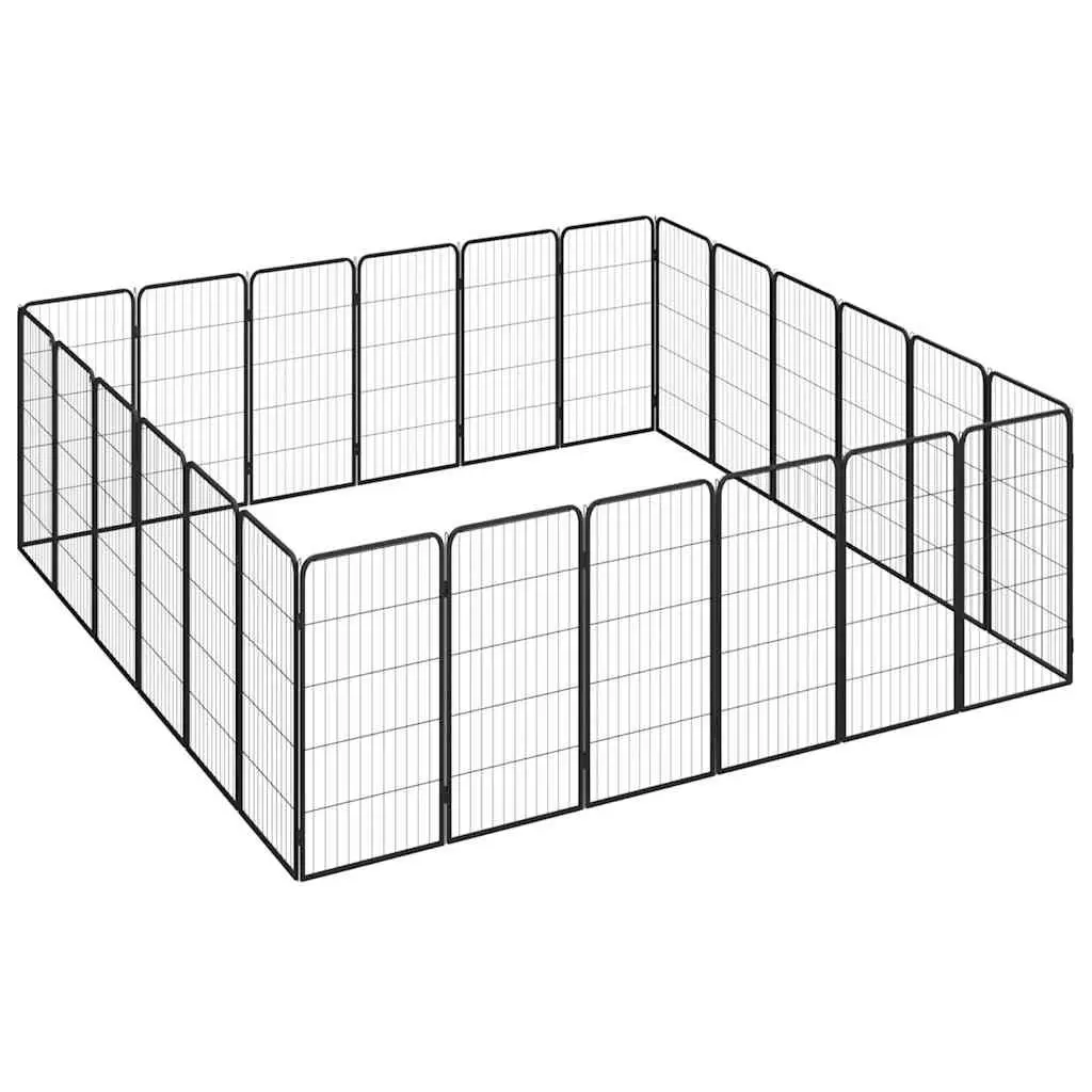 Dog Playpen 24-Panel Outdoor Pet Enclosure Black Powder-coated Steel Exercise 50 x 100 cm