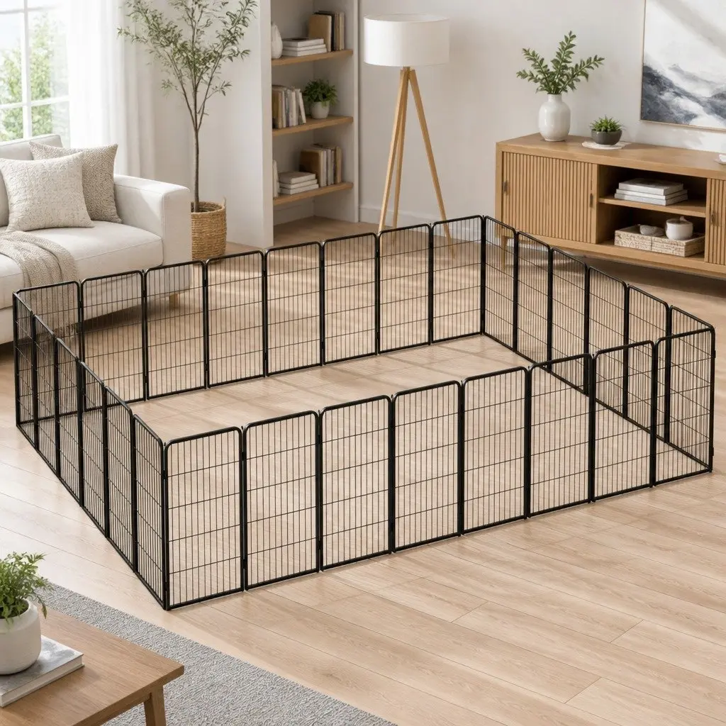 Dog Playpen Heavy-Duty 28-Panel Outdoor Indoor Exercise Pen Black