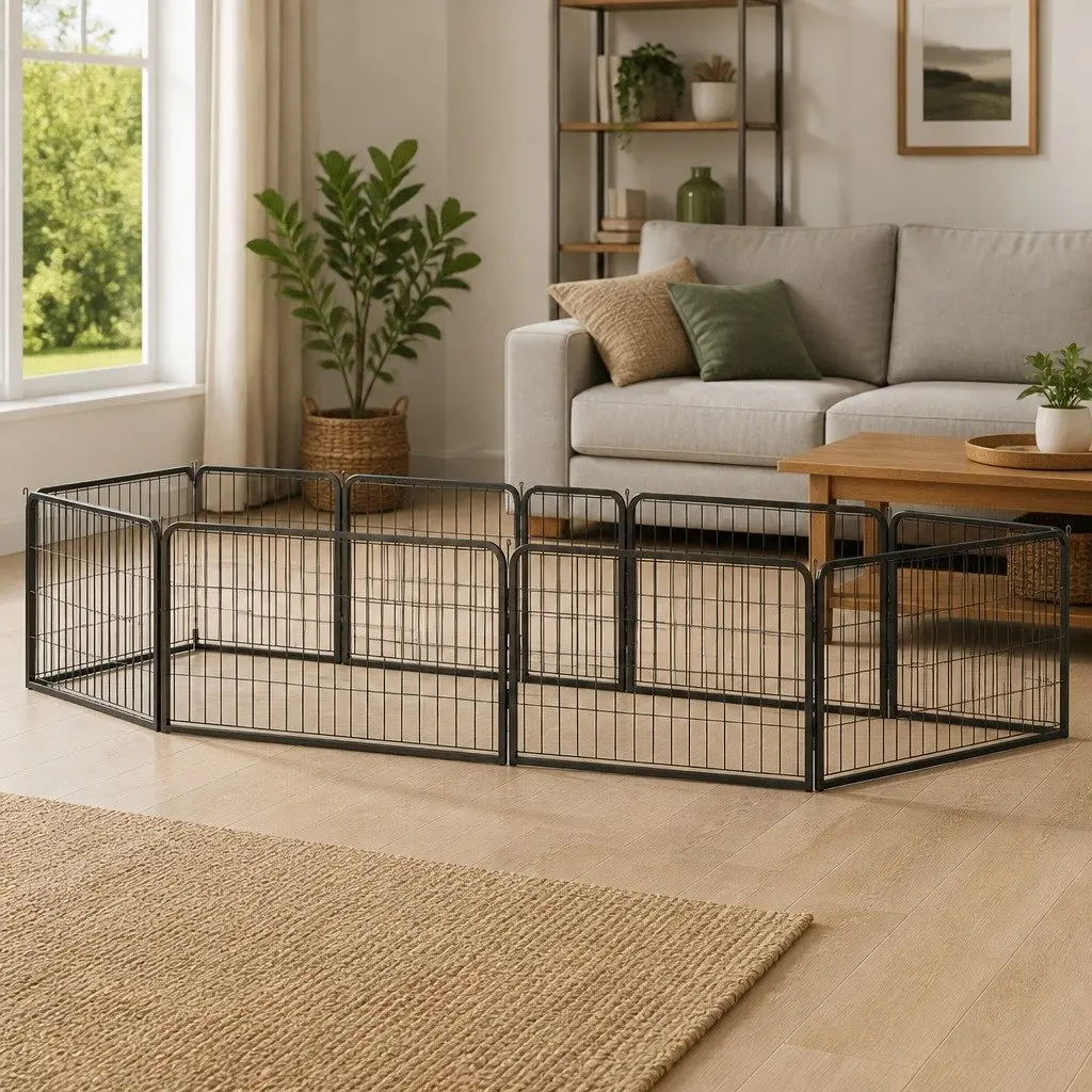 8 Panel Dog Playpen Heavy Duty Black Steel Outdoor Exercise Pen