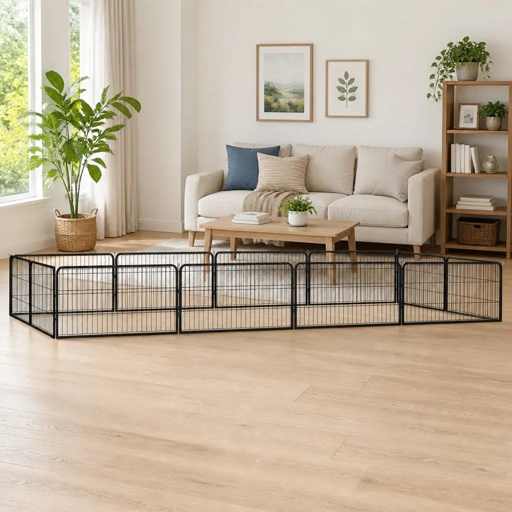 Dog Playpen 12 Panels Black Powder-Coated Steel Outdoor Enclosure 100x50cm