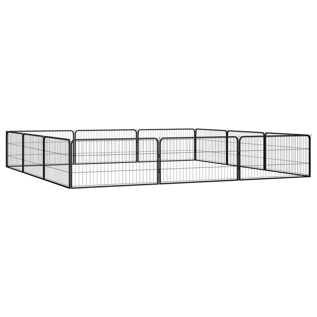 Dog Playpen 12 Panels Black Powder-Coated Steel Outdoor Enclosure 100x50cm