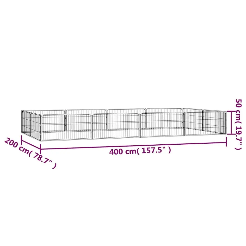 Dog Playpen 12 Panels Black Powder-Coated Steel Outdoor Enclosure 100x50cm
