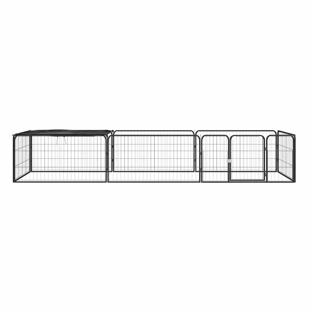 8-Panel Dog Playpen Black Powder-Coated Steel 100x50 cm Outdoor Pet Exercise Run
