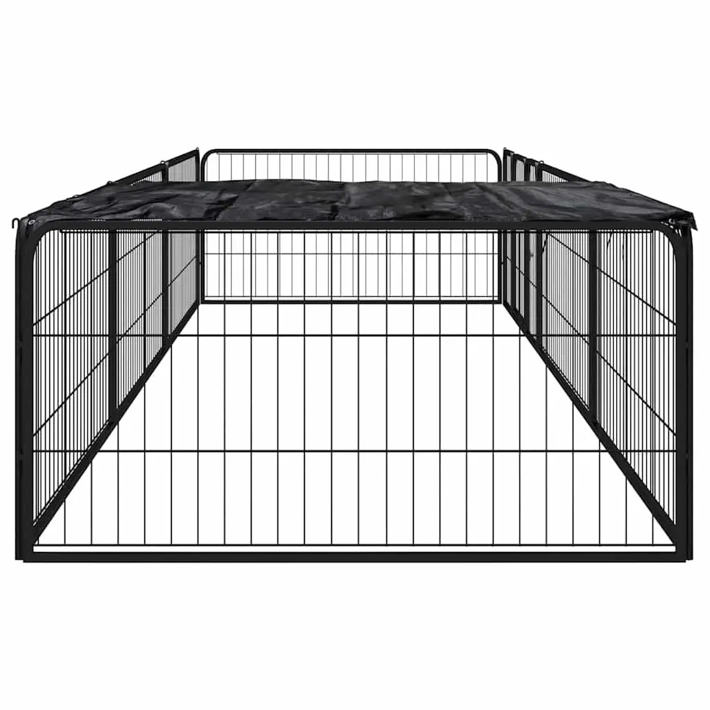 8-Panel Dog Playpen Black Powder-Coated Steel 100x50 cm Outdoor Pet Exercise Run