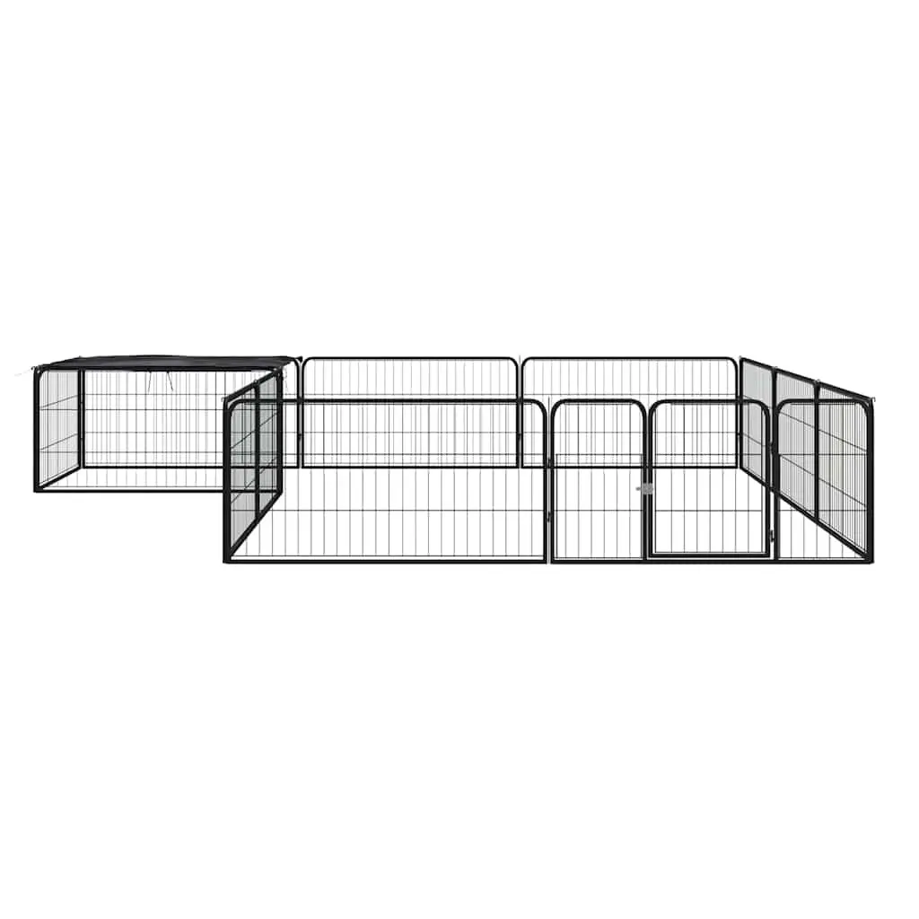 Dog Playpen Heavy-Duty 12 Panel Outdoor Indoor Black Steel 100 x 50 cm