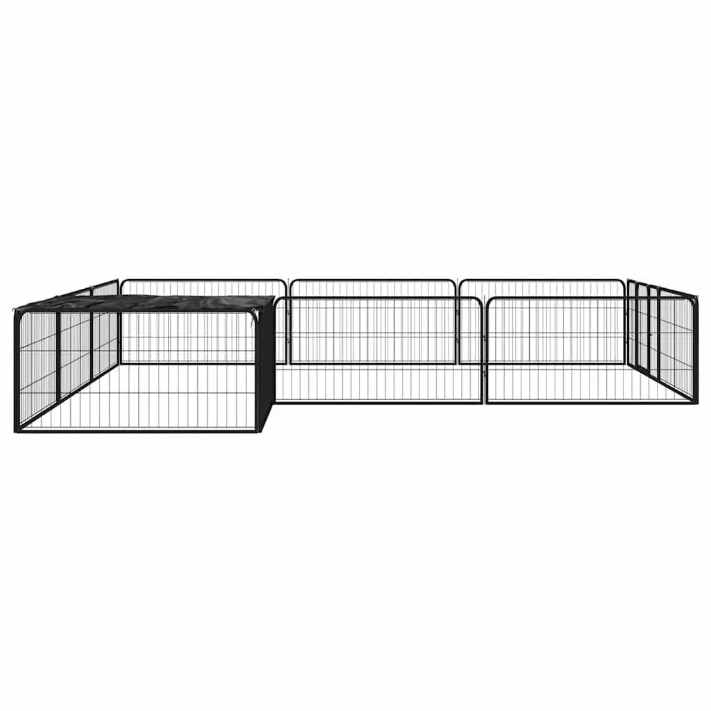 Dog Playpen Heavy-Duty 12 Panel Outdoor Indoor Black Steel 100 x 50 cm