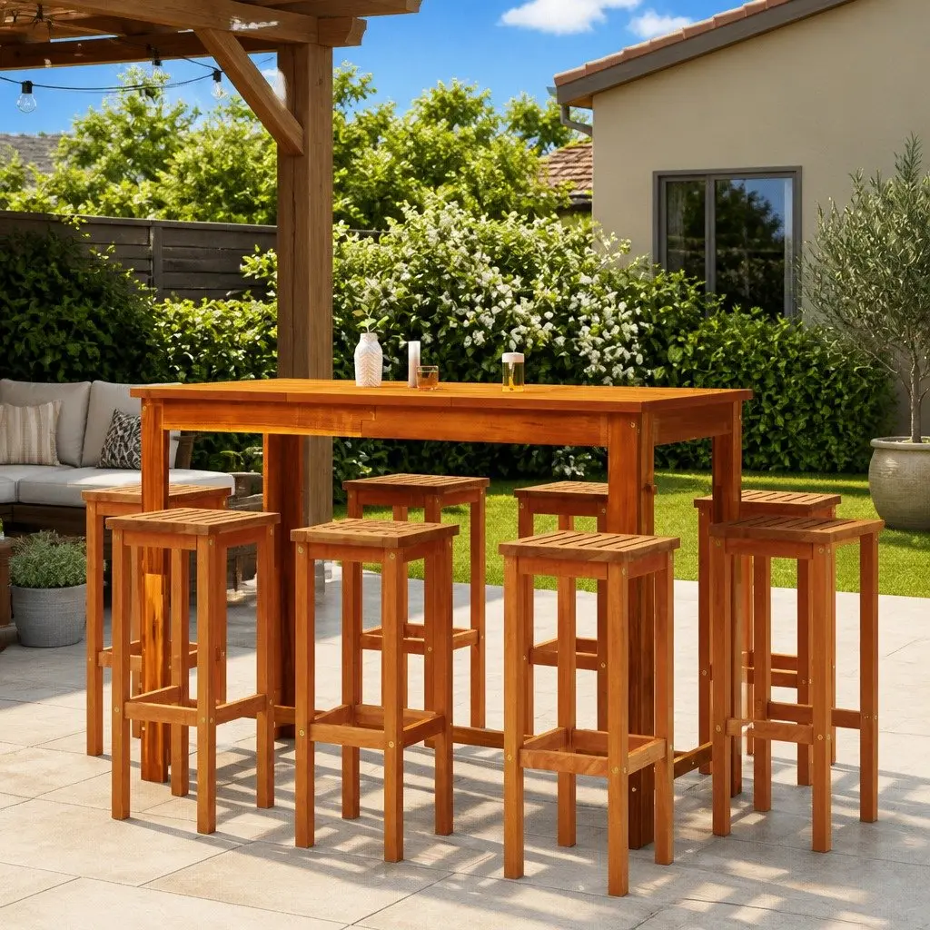 Outdoor Bar Stools Rustic Solid Wood 8 Piece Brown Garden Seating Furniture