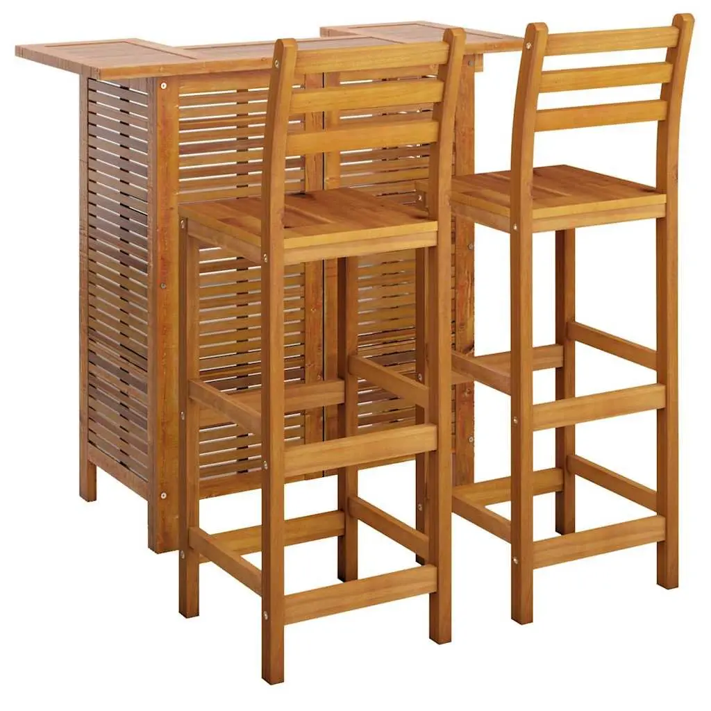 Garden Bar Set 3 Piece Outdoor Patio Furniture Wooden Bistro Table Stools