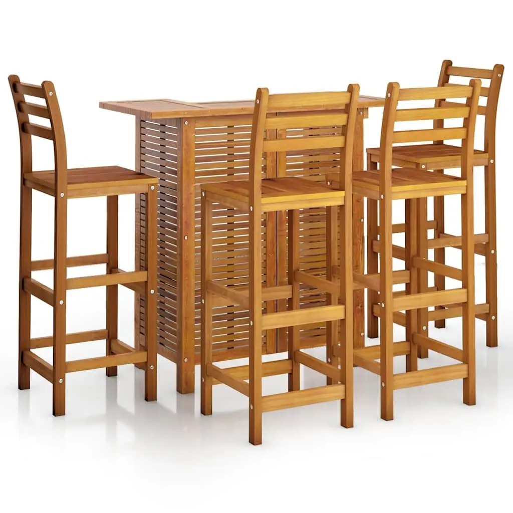 Garden Bar Set 5 Piece Outdoor Patio Bistro Table Stools Wood Furniture