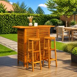 Garden Bar Set 3 Piece Outdoor Furniture Solid Wood Acacia Bistro Table Stools
