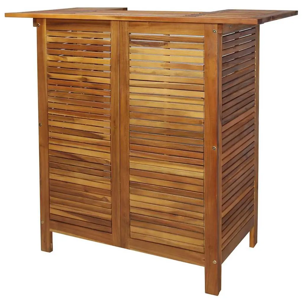 Solid Wood Garden Bar Set 5 Piece Outdoor Patio Bistro Table with 2 Shelves and 4 Footrest Stools Brown