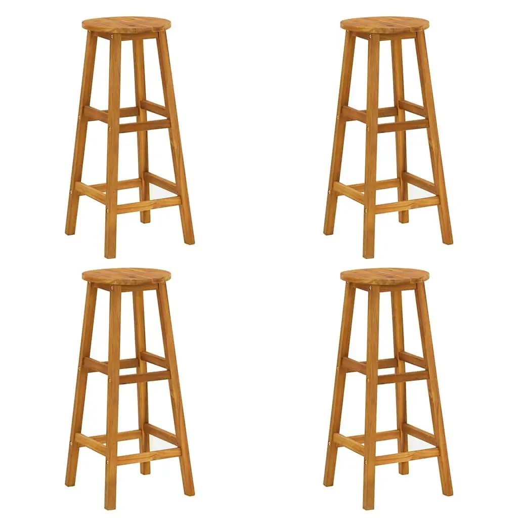 Solid Wood Garden Bar Set 5 Piece Outdoor Patio Bistro Table with 2 Shelves and 4 Footrest Stools Brown