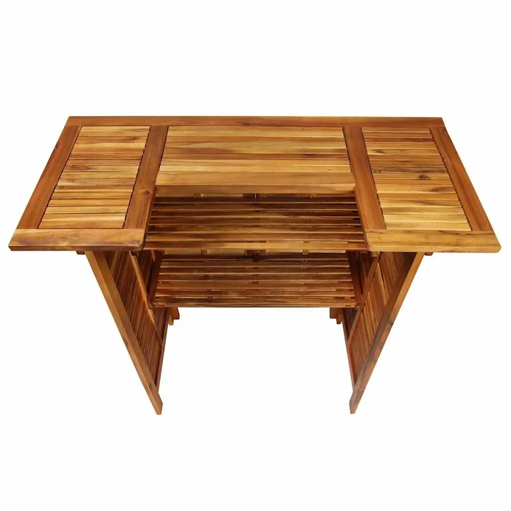 Solid Wood Garden Bar Set 5 Piece Outdoor Patio Bistro Table with 2 Shelves and 4 Footrest Stools Brown