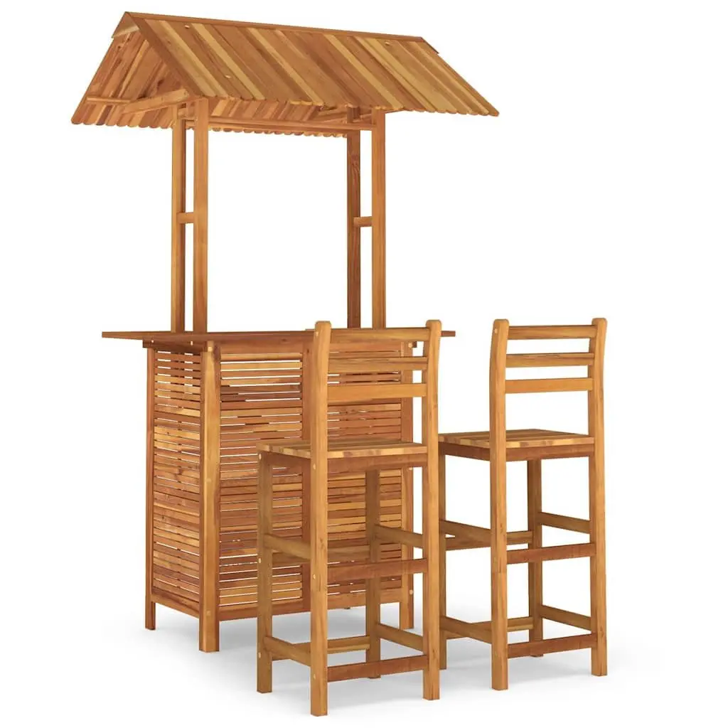 Garden Bar Set 3 Piece Outdoor Furniture Bistro Table Stools Brown Wood