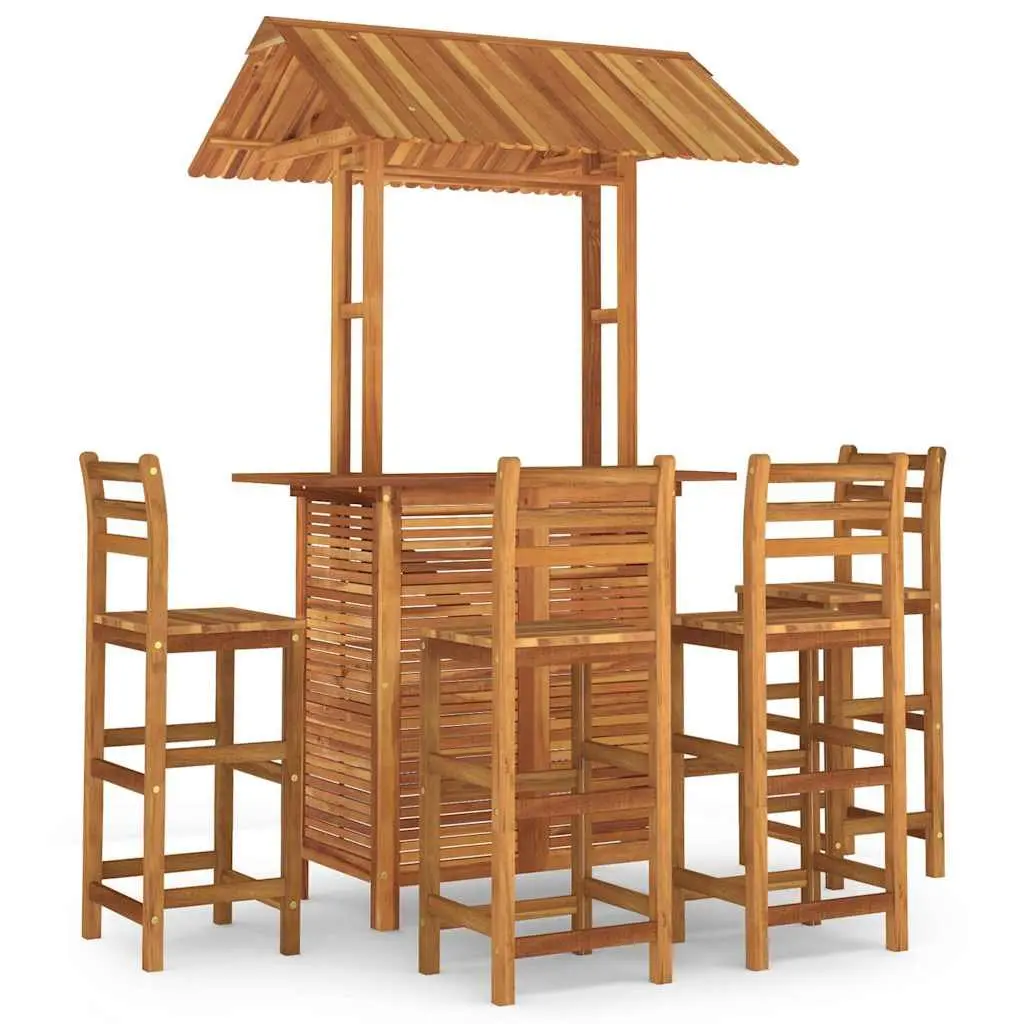 Garden Bar Set 5 Piece Wooden Bistro Table with Rooftop and Stools Outdoor Patio Furniture Brown