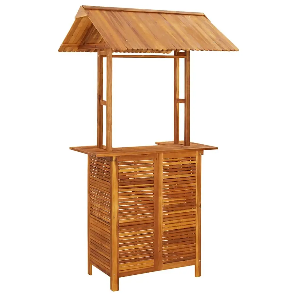 Garden Bar Set 5 Piece Wooden Bistro Table with Rooftop and Stools Outdoor Patio Furniture Brown