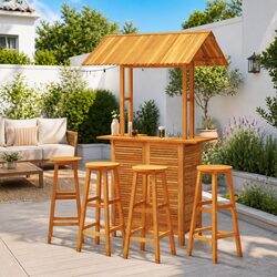 5 Piece Garden Bar Set Solid Wood Acacia Outdoor Patio Bistro Table Stools