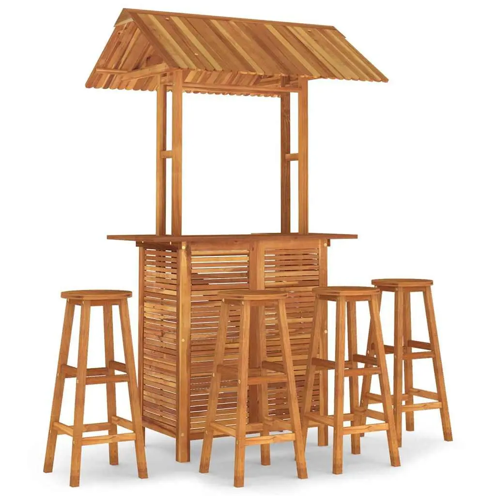 5 Piece Garden Bar Set Solid Wood Acacia Outdoor Patio Bistro Table Stools