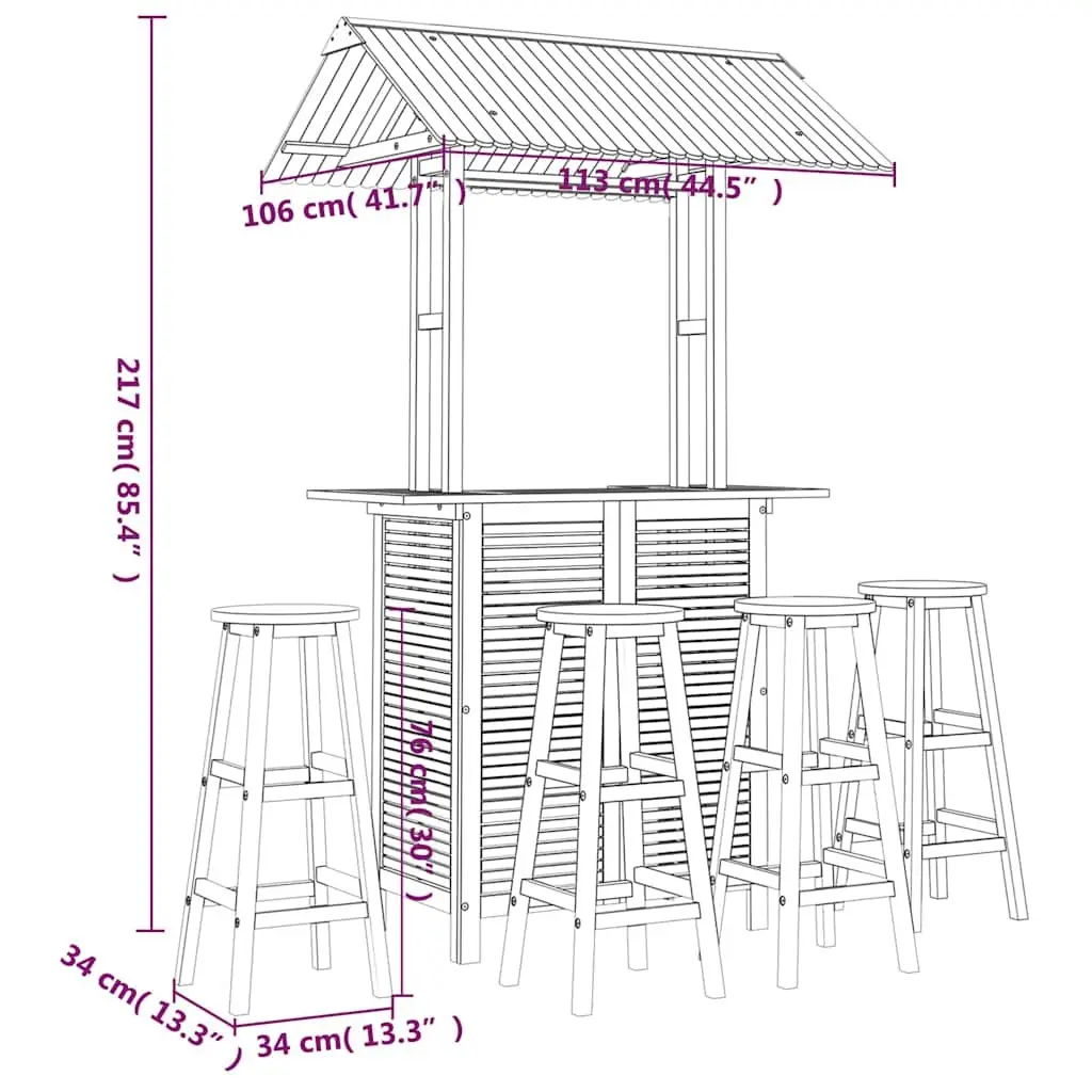 5 Piece Garden Bar Set Solid Wood Acacia Outdoor Patio Bistro Table Stools
