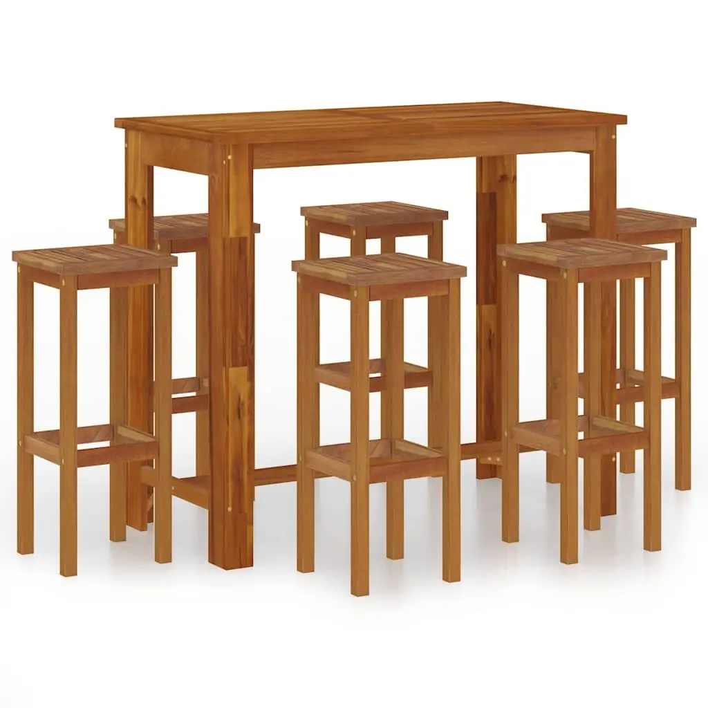 Garden Bar Set Bistro Style Solid Acacia Wood 7 Piece Outdoor Furniture Brown