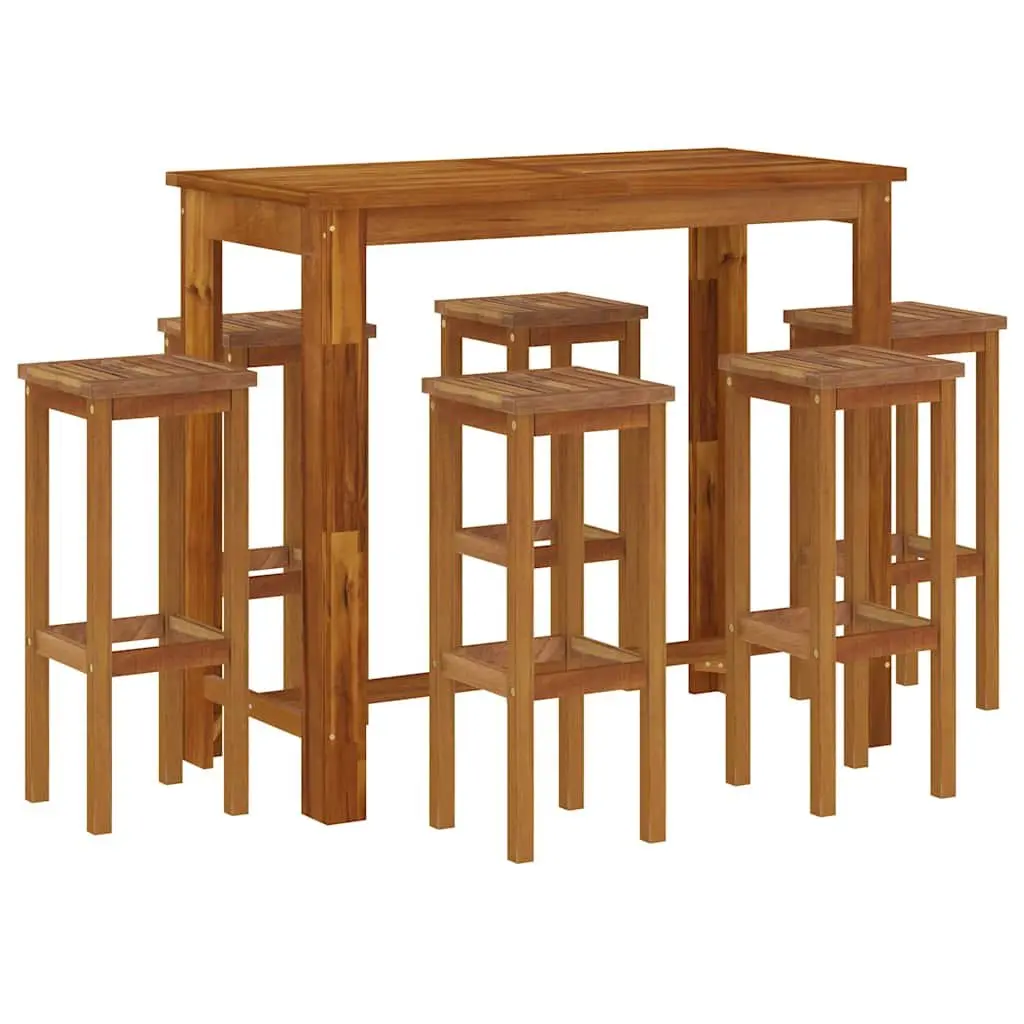 Garden Bar Set Bistro Style Solid Acacia Wood 7 Piece Outdoor Furniture Brown