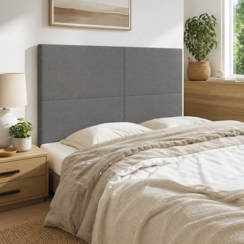 Fabric Headboard Grey Adjustable Height with Wooden Legs 144 x 5 x 118128 cm