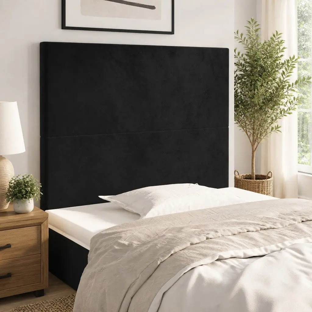 Velvet Headboard Black Adjustable Height 80x118cm