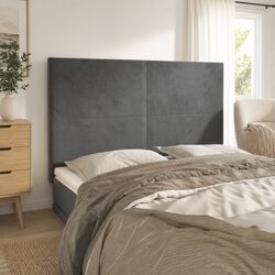 Contemporary Grey Velvet Headboard with Wooden Legs