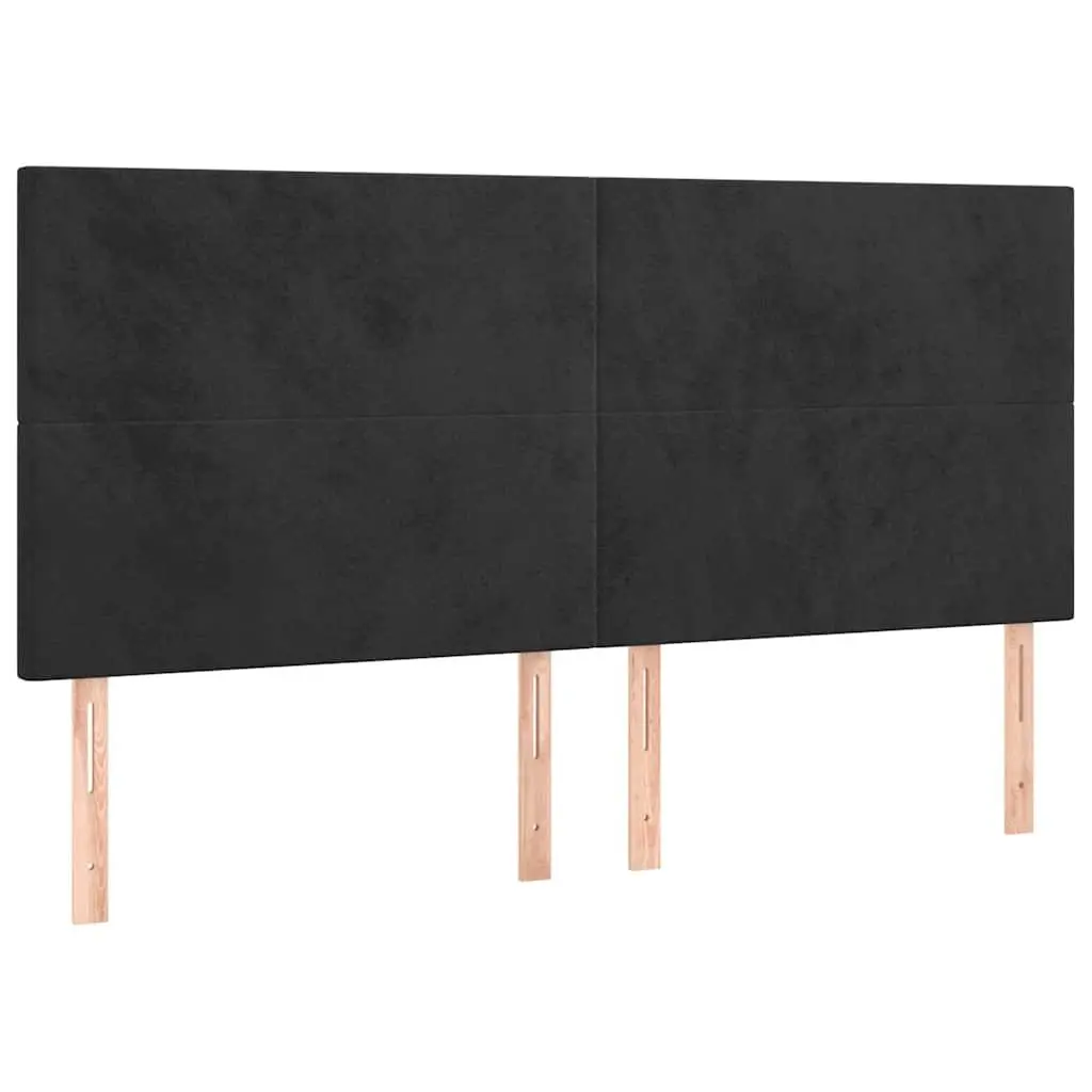 Velvet Black Headboard Bed 200cm Adjustable Height Wooden Legs