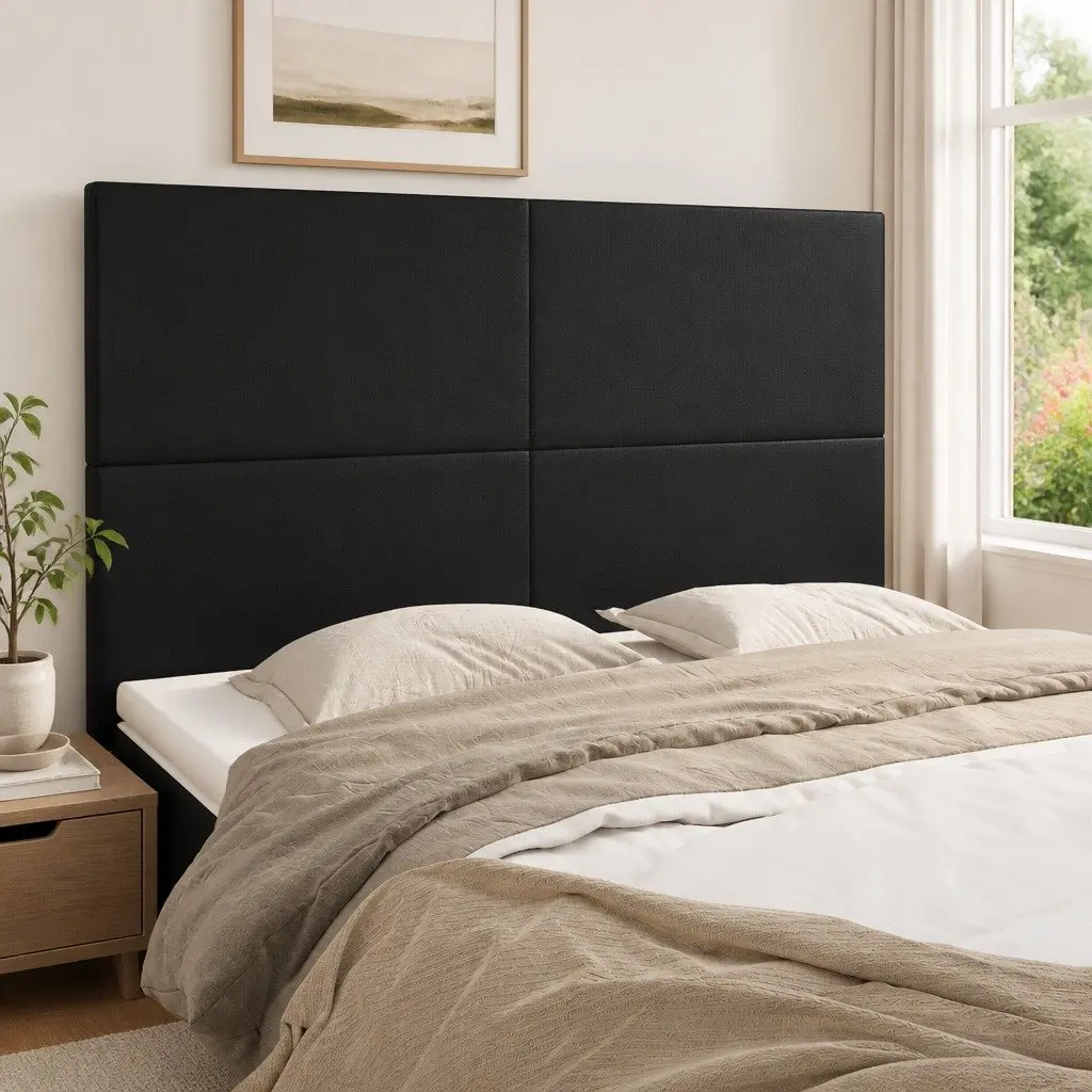 Faux Leather Headboard Black Adjustable Height 144x5x118128 cm
