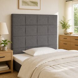 Headboard Dark Grey Fabric Bedroom Furniture Adjustable Height Wooden Legs
