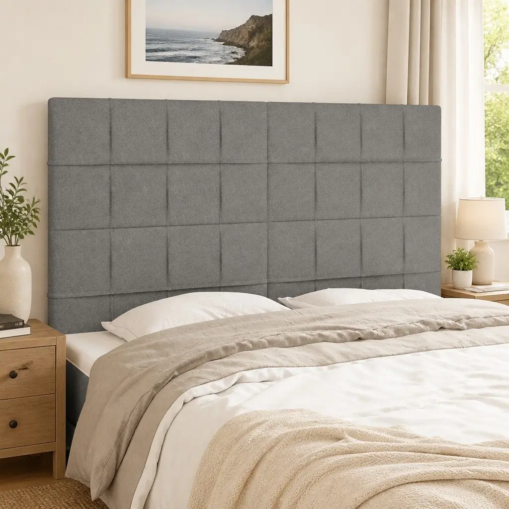 Headboard Adjustable Height Dark Grey Fabric Bedroom Bed Head with Wooden Legs