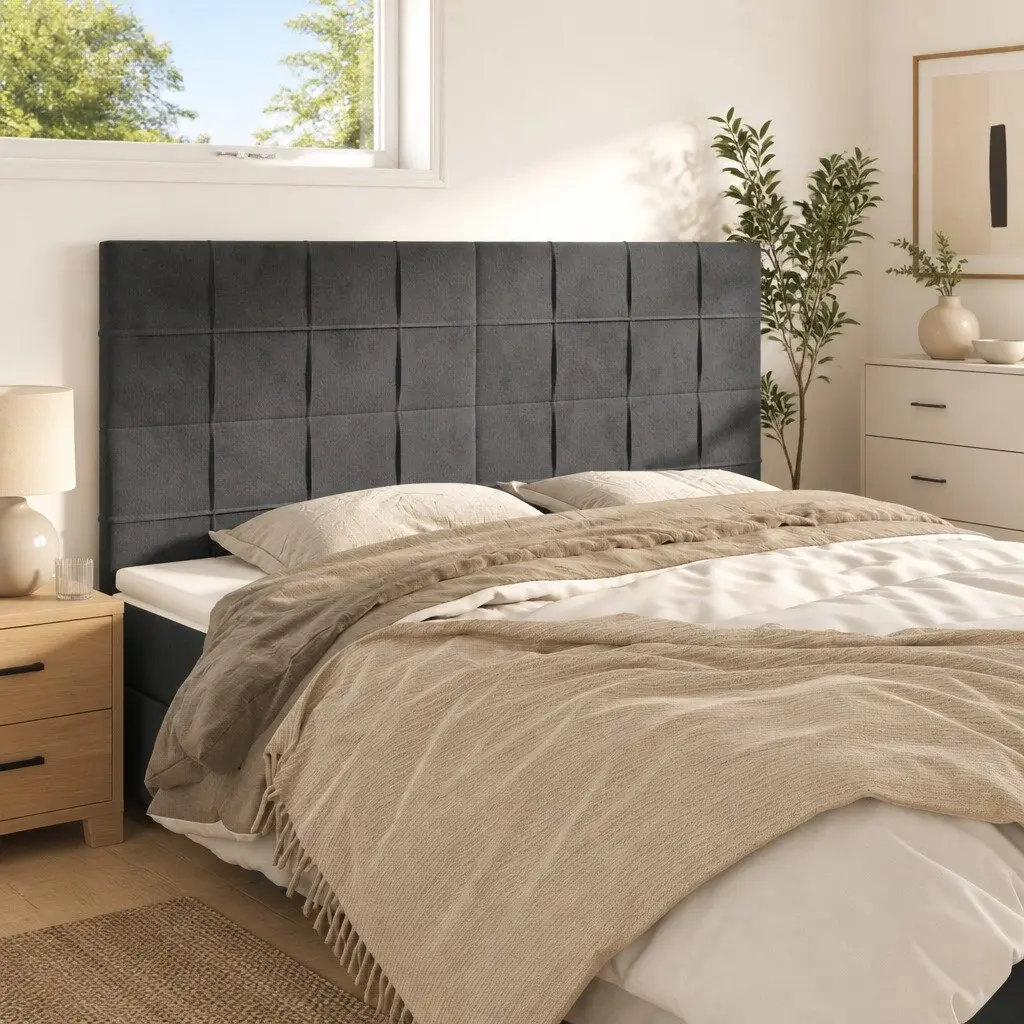 Velvet Headboard Dark Grey Adjustable Height 160cm Wooden Legs
