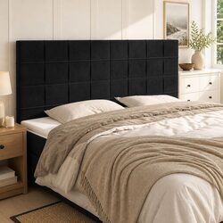 Headboard Black 200x5x118/128 cm Velvet Bedroom Bed Backrest Support