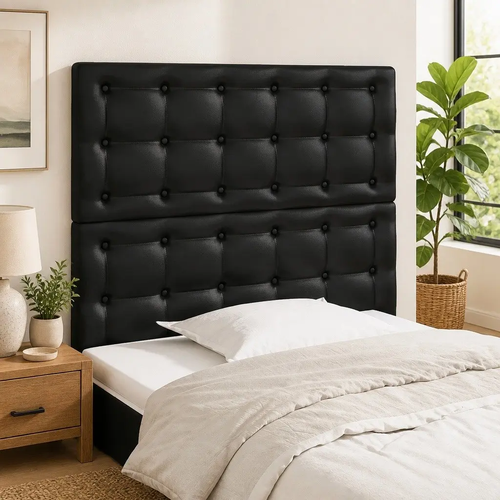 Headboard Adjustable Height Black Faux Leather 100W x 5D x 118/128H cm