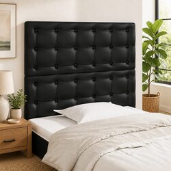 Headboard Black Faux Leather Bedroom Furniture Adjustable Height Wooden Legs