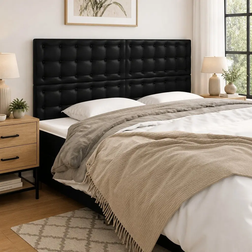 Faux Leather Headboard Black Adjustable Height 160cm