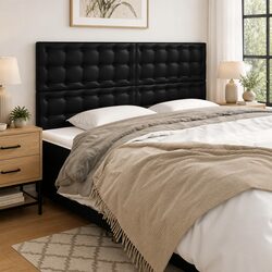 Headboard Black 160cm Faux Leather Bed Head with Wooden Legs Adjustable Height