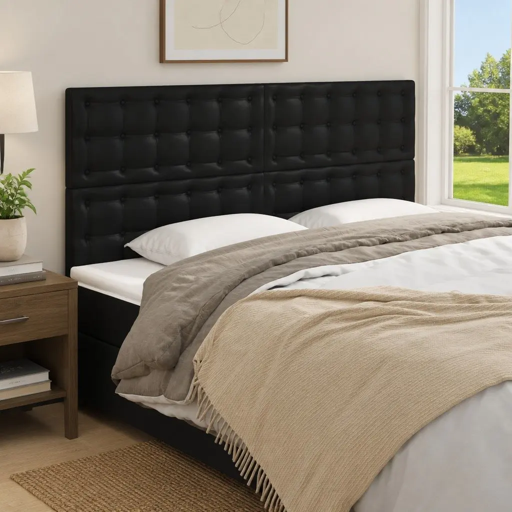 Headboard Faux Leather Black Adjustable Height 200cm Wooden Legs