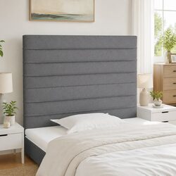 Headboard Dark Grey 100x5x118/128 cm Fabric Bedroom Furniture with Wooden Legs