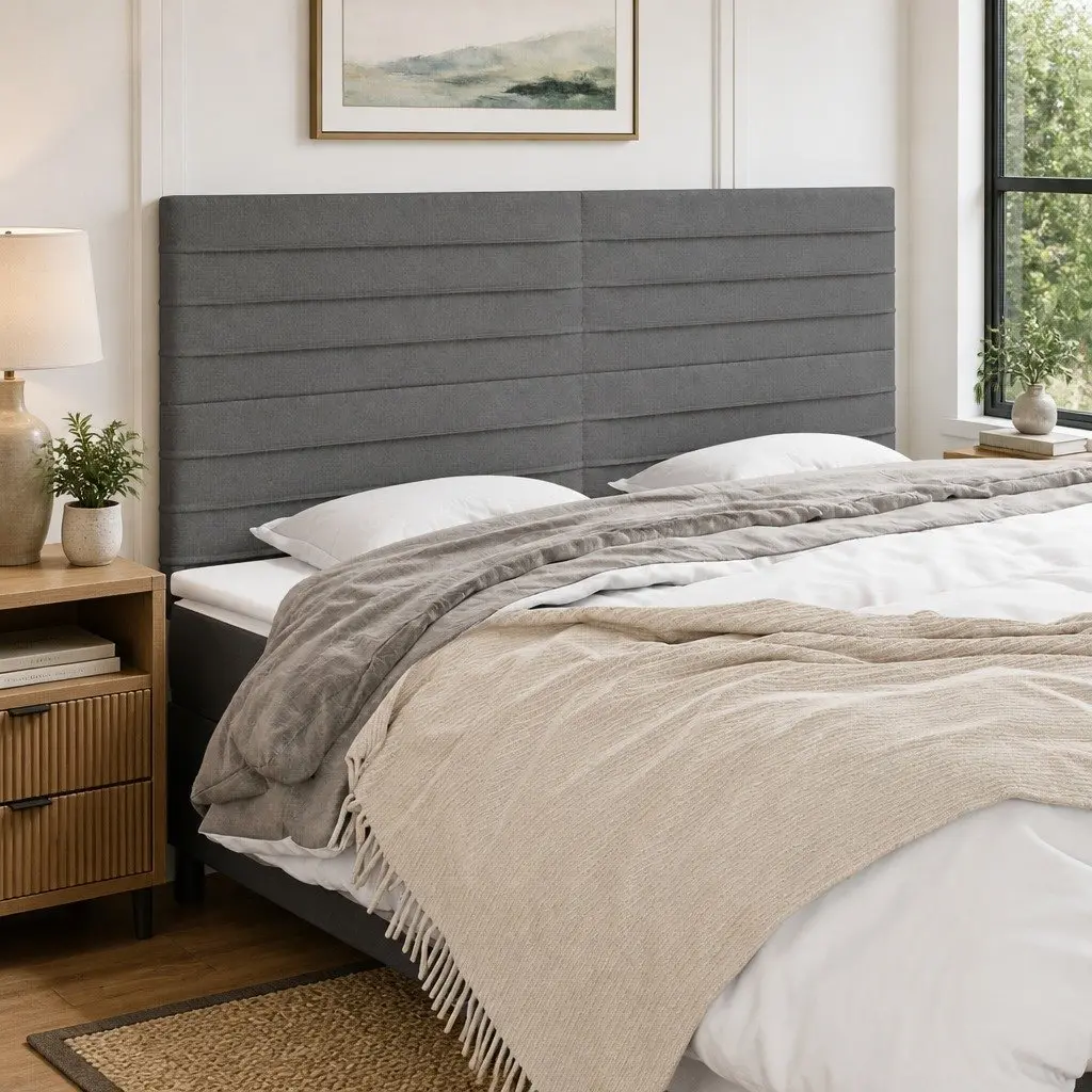 Headboard Dark Grey Fabric Adjustable Height 160x5x118128 cm