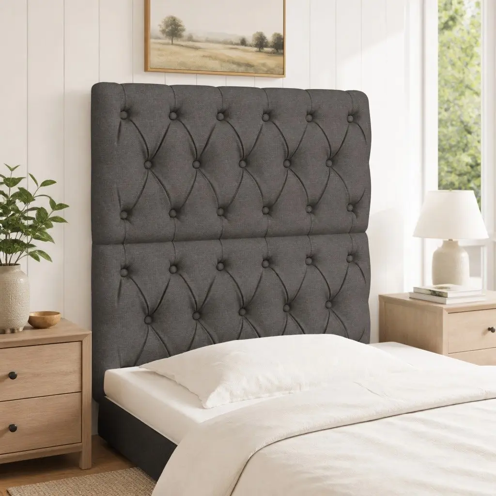 Fabric Headboard Dark Grey Adjustable Height Wooden Legs Bed Back Support