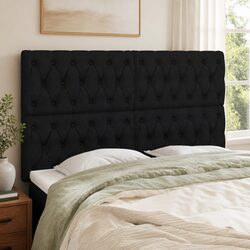 Fabric Headboard Black Adjustable Height Bed Support Wooden Legs Bedroom