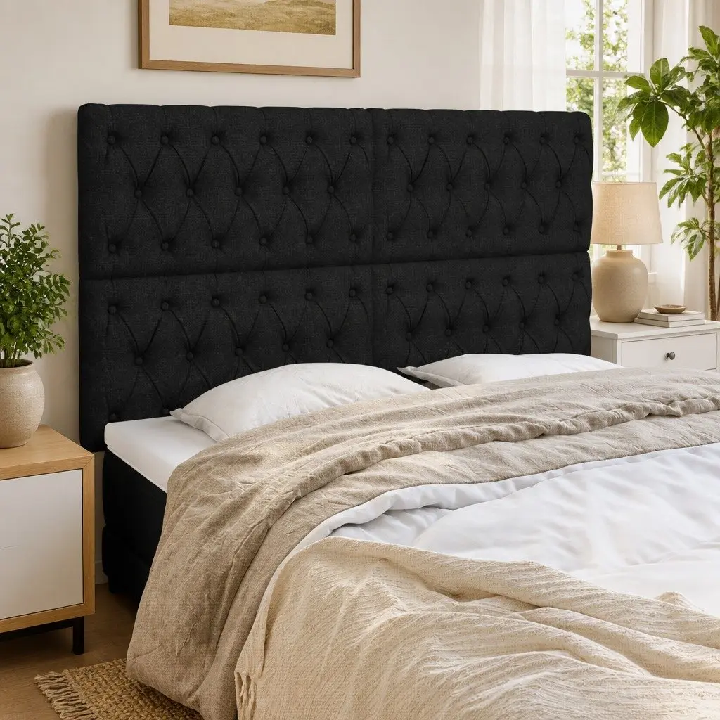 Fabric Headboard Black Adjustable Height 160cm Wooden Legs