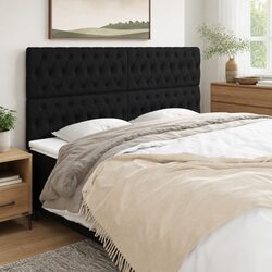 Black Fabric Headboard 200cm Adjustable Height Wooden Legs Bedroom Bed Back