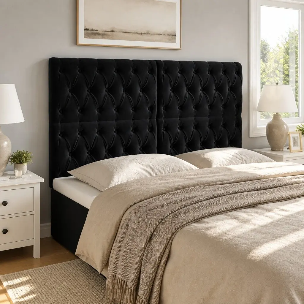 Black Velvet Headboard Adjustable Height Wooden Legs 144x7x118128 cm