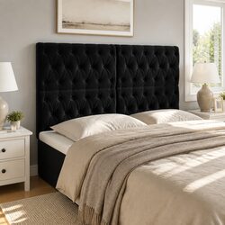 Black Velvet Headboard with Adjustable Height Wooden Legs Bedroom Bed Backrest