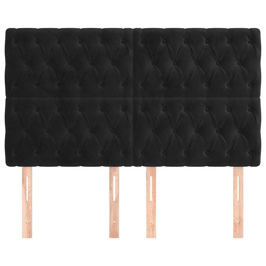 Black Velvet Headboard Adjustable Height Wooden Legs 144x7x118128 cm